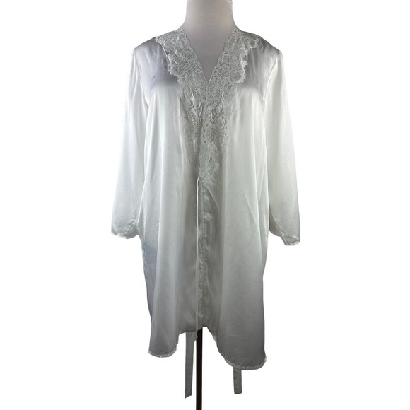 Oscar De La Renta Lace Trim Robe Satin Like Always A Bride White Plus Size 1X - Picture 9 of 12